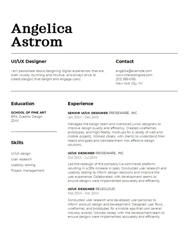 Simple UX resume template